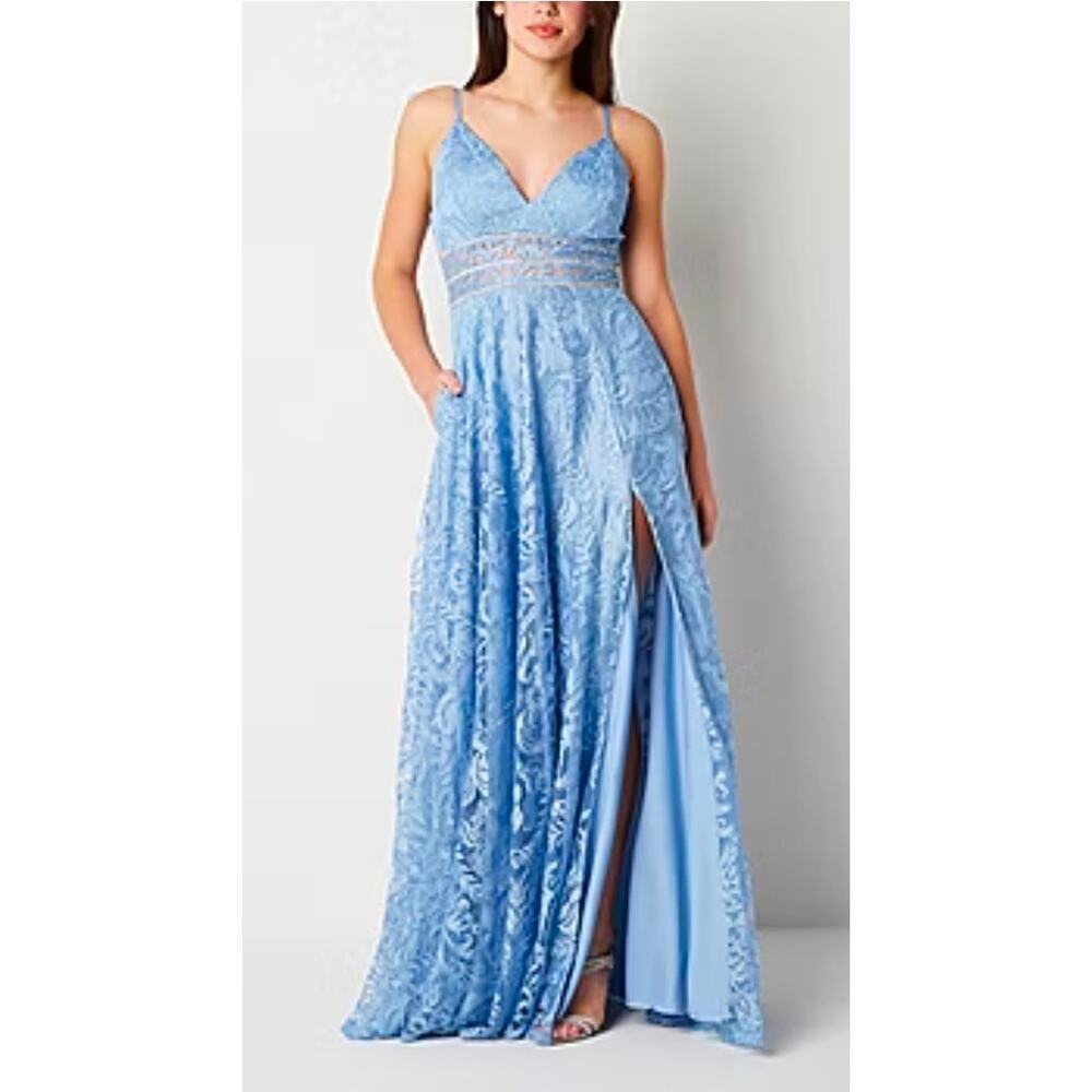 Speechless empire waist rhinestone embellished Prom formal lace dress Sz 3 Blue
